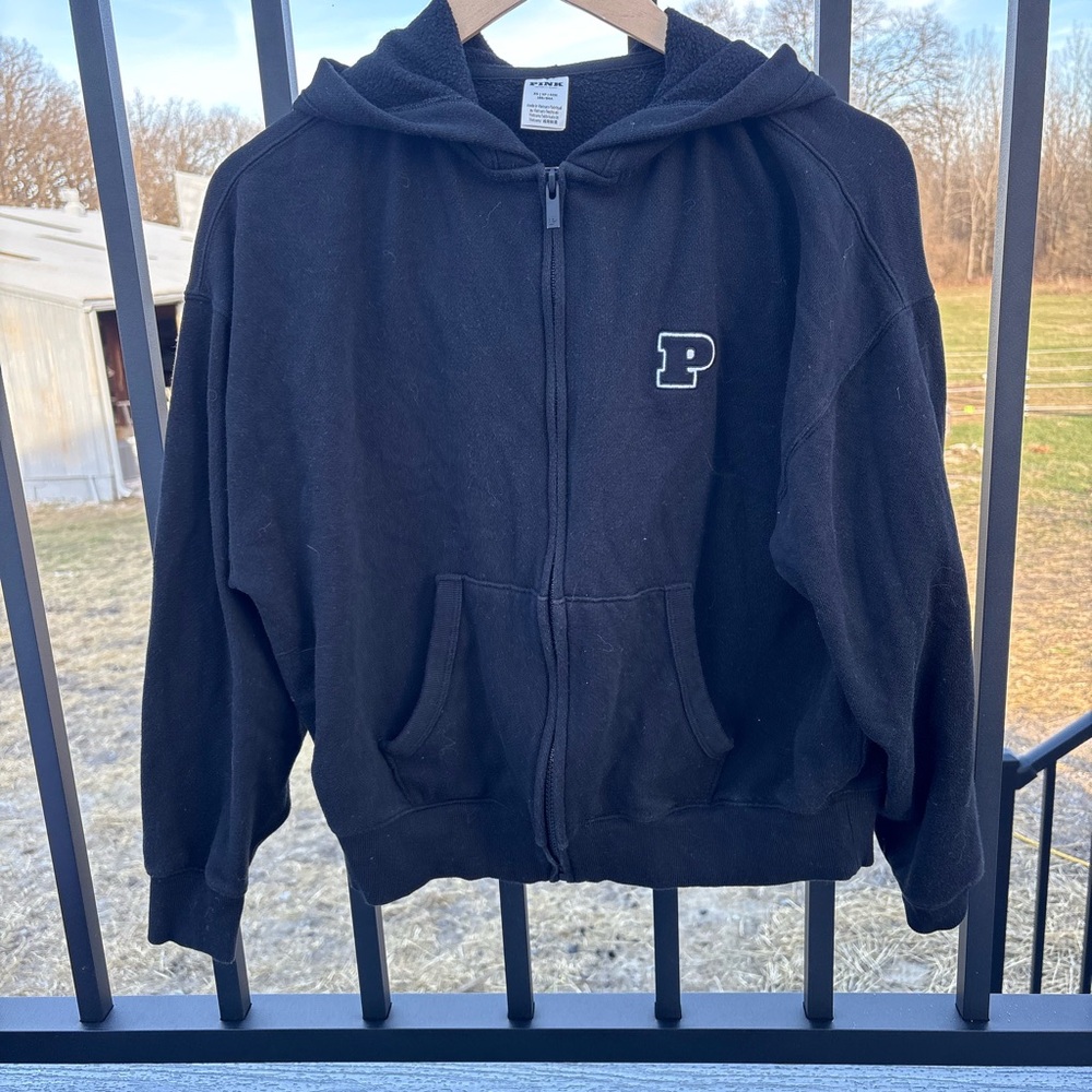 PINK Victoria's Secret Black Hooded Zip Jacket